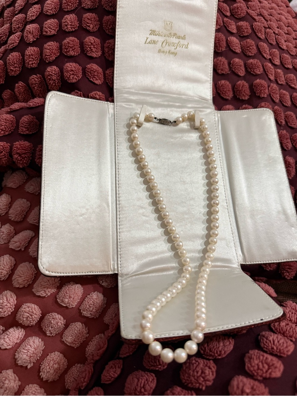 Mikimoto Cream-White Pearl Necklace In Original Folder!!!!! 22” long 7.0-7.5 MM